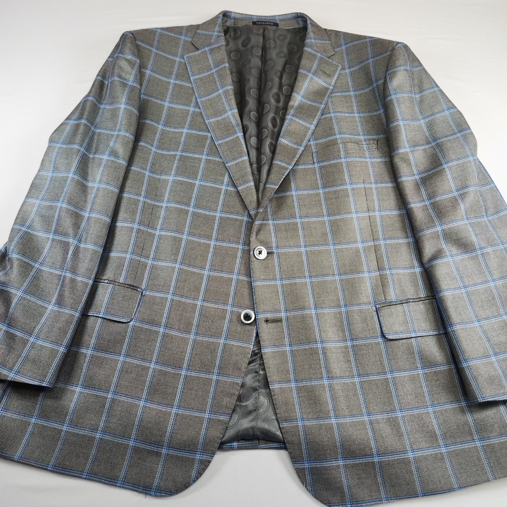 Canaletto Dolcetto Jacket 52R Windowpane Wool Silk Gray Sport Coat Blazer